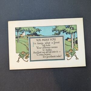 5/$25 Vintage 1910's Blank Sentimental Poem Postcard "We Miss You"